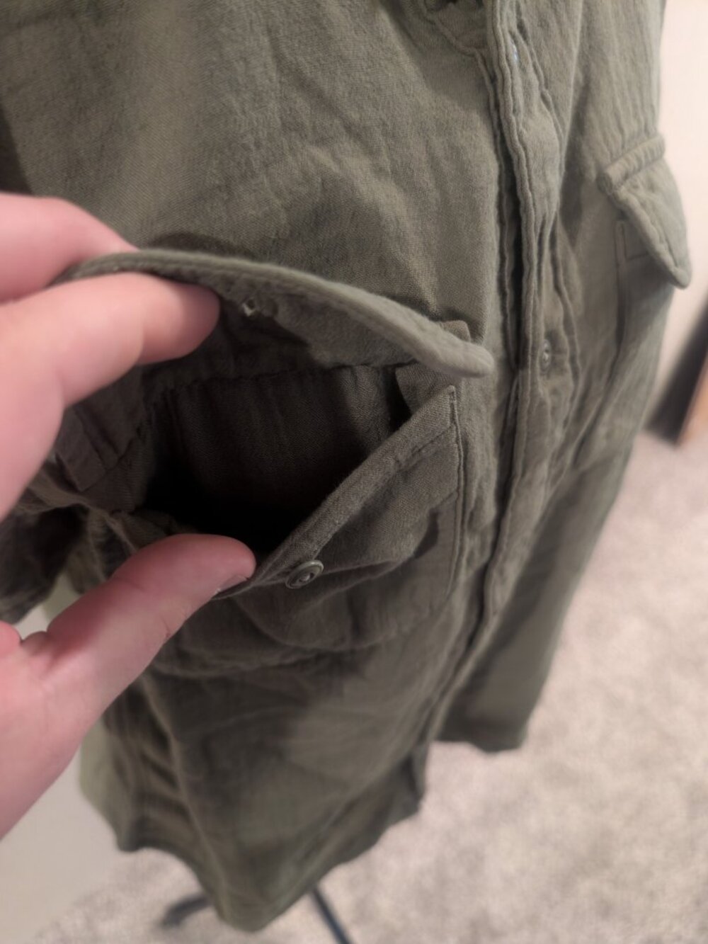NWT Lucky Brand Olive Green Short Double Gauze Utility Button Front Shirt Small - Picture 7 of 8